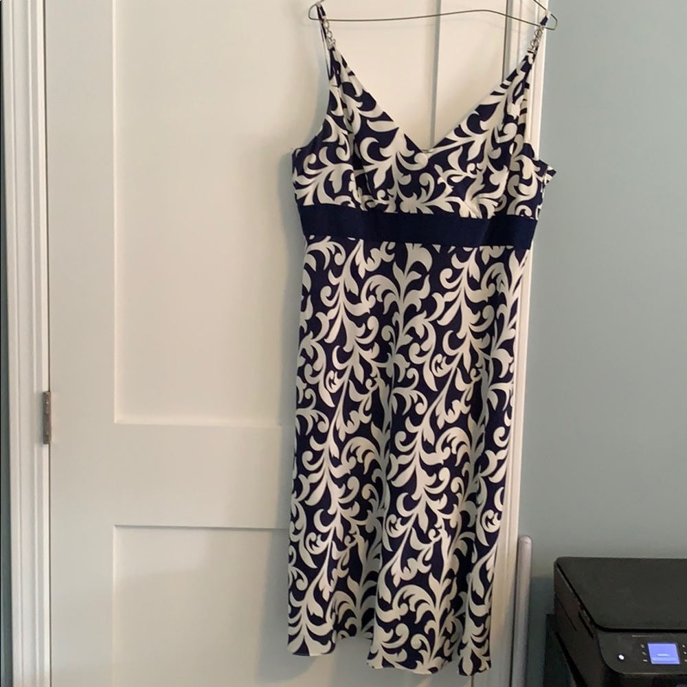 Navy and white summer print dress